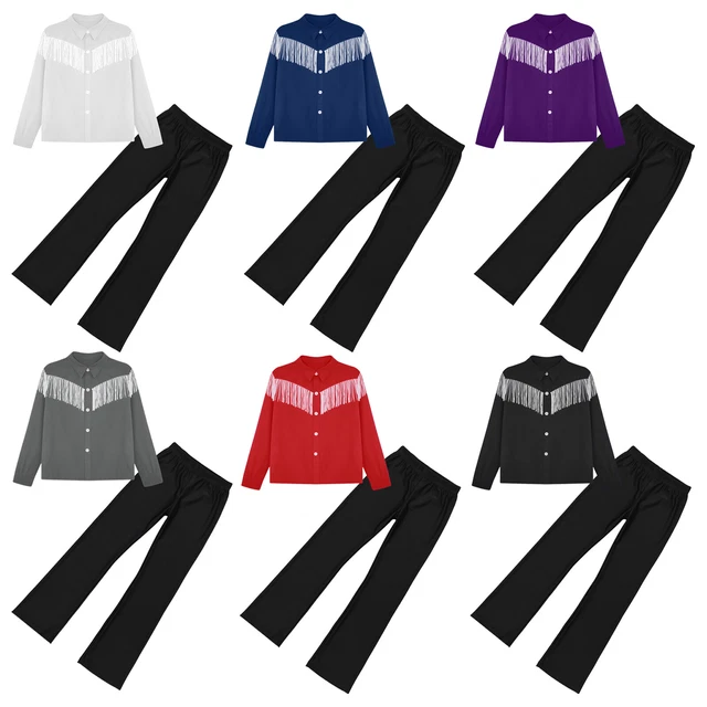 Kids Girl's Dance Suit Sets Carnival Top With Bell Bottoms Pants Workout Sports