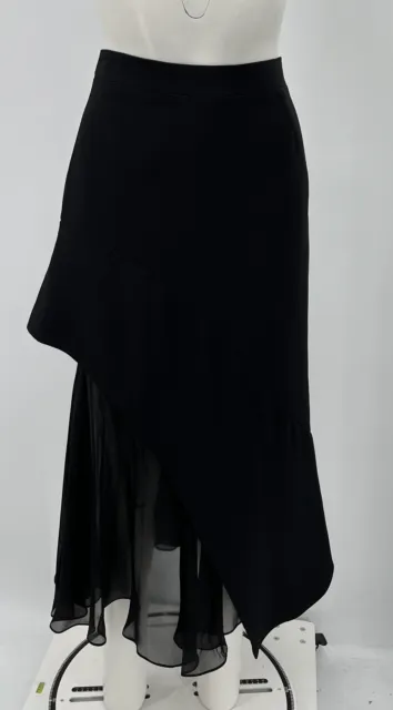 Givenchy Black Asymmetrical Midi Skirt w/ Sheer Underlay sz 42 NWT