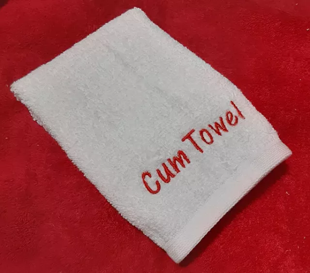 Embroidered Cum Rag Cum Towel White Black Navy Cotton Velour Jizz