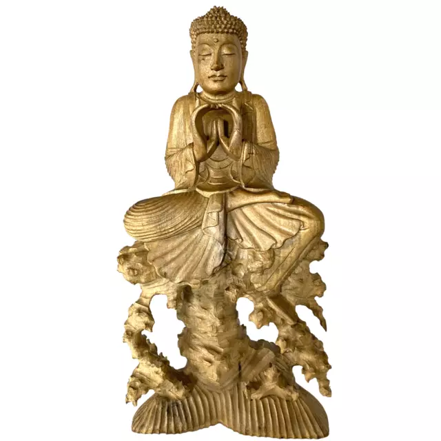 Seated Buddha Statue Manidhara Mudra Sculpture Hand Carved wood Carving Bali Art