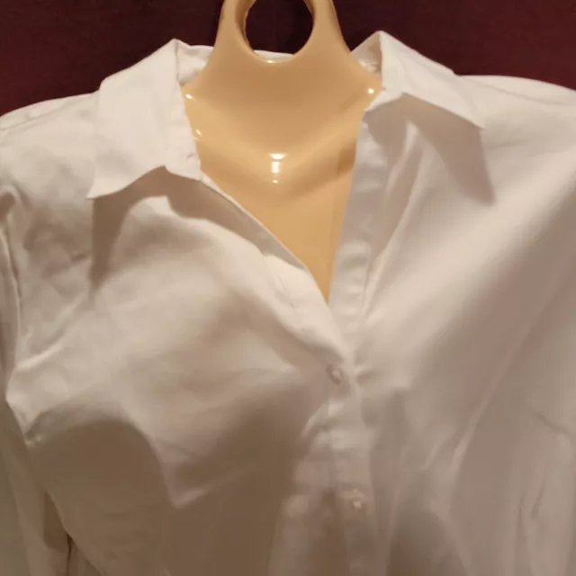 NWT Dana Buchman Womens Shirt XL White Sateen 3/4 Sleeve Cotton Blend Button Up 2