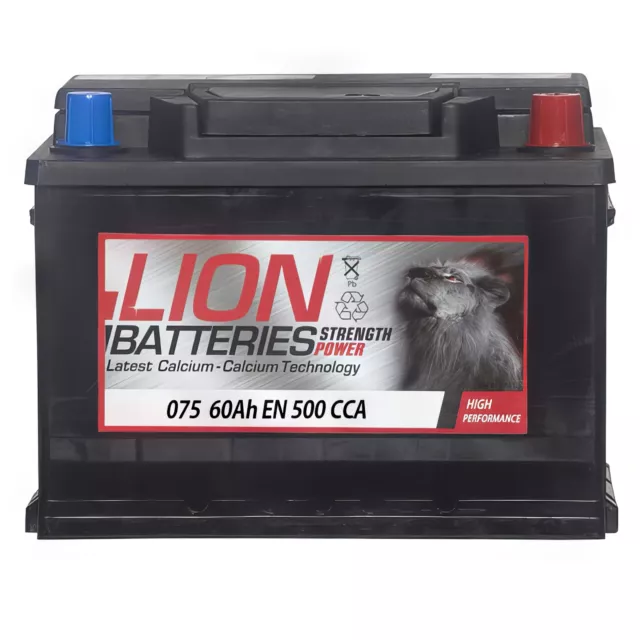 075 Car Battery 60AH 500CCA 0/1 B13 Spare By Lion 3 Year Guarantee 444770751