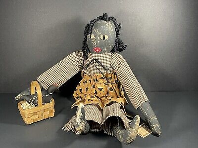 Vintage Primitive Americana Folk Art Fabric Doll - Handmade  -17" Tall