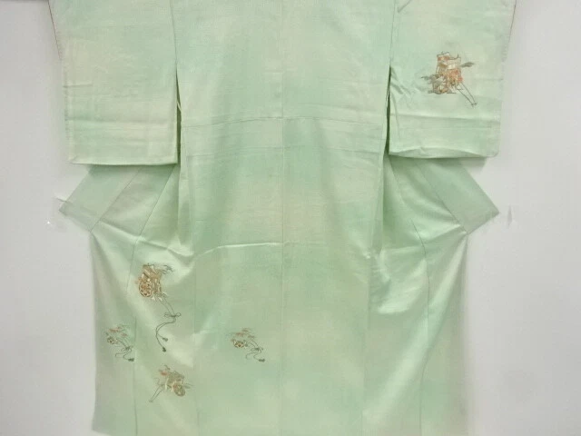 39842# Japanese Kimono / Antique Kimono / Embroidery / Carriage / Bokashi