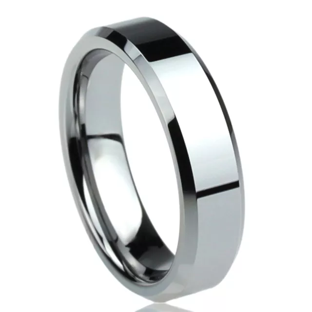 Men Women  Engraving 6MM Titanium Wedding Band Ring Beveled Flat Classy