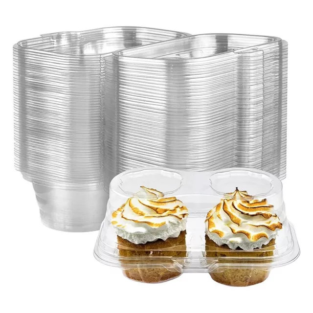 50PCS Contenedores para Cupcakes de 2 Compartimentos Cajas Transparentes pa5396