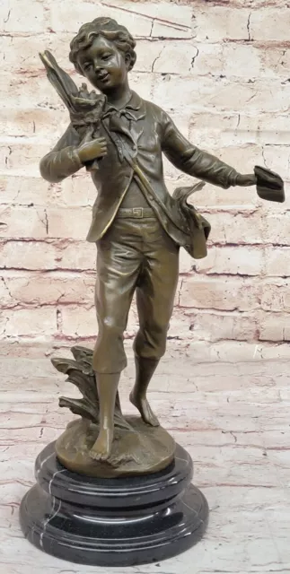 Bruchon`s Detailed French Bronze School Boy Statue - Hot Cast Classic Artwork NR