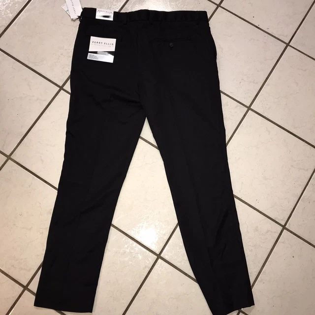 Perry Ellis Portfolio Black Flat Front Slash Pockets Dress Pants Size 34x32 NWT