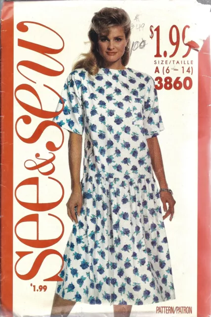 Vintage Butterick Sewing Pattern Misses Loose Pullover Dress 3860 See & Sew OOP