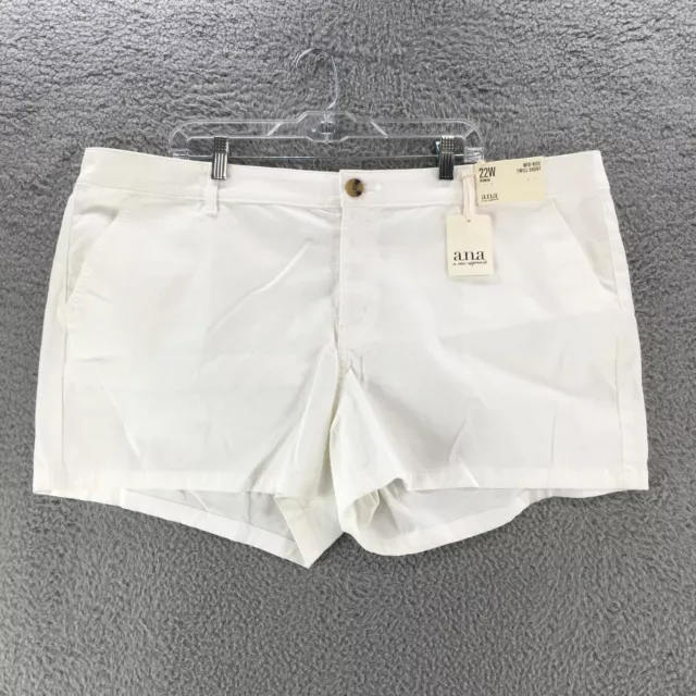 Ana A New Approach Mid Rise Twill Chino Shorts Womens 22 White High Rise Zip NEW