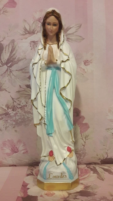 Statue Madonna De Lourdes – Résine Nacrée – 30 Cm – Fabriquée En Italie