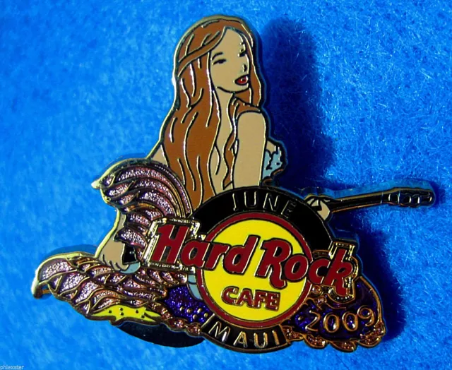 MAUI HAWAII JUNE AUBURN MERMAID GIRL SEA SHELL TOP GUITAR 09 Hard Rock Cafe PIN