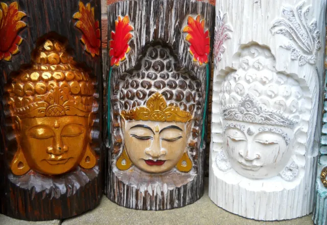 Beautiful Carved WOODEN BUDDHA HEAD STATUE 40 cm Variants of Colours Home Decor 3