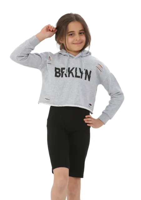 Felpa con cappuccio bambina BRKLYN strappata coltura bambini giacca con cappuccio pullover Brooklyn