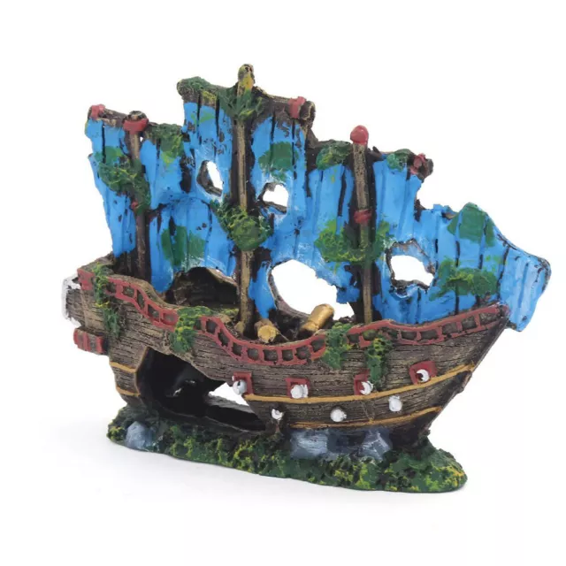 Fish Tank Aquarium Ornament Wreck Sailing Boat Sunk Ship Destroyer Decor 2