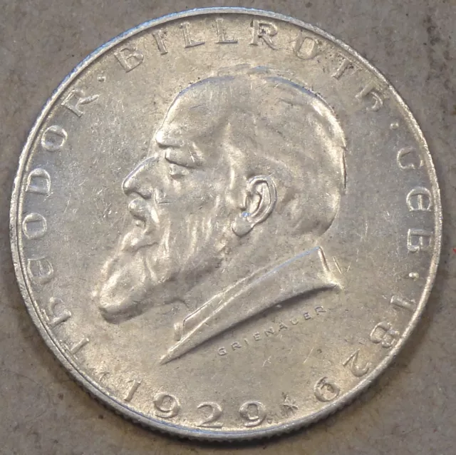 Austria 1929 2 Schilling AU/Unc 100th Anv. Birth of Dr. Theodor Billroth Surgeon