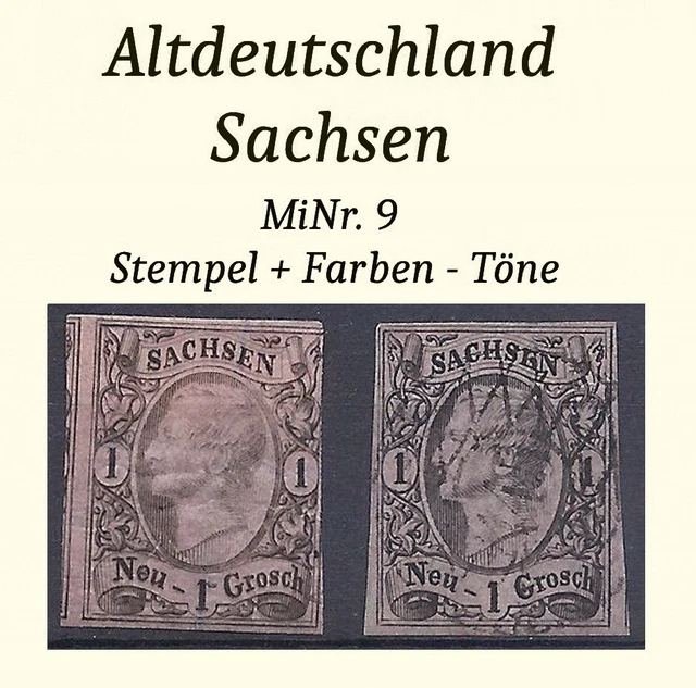 Altdeutschland Sachsen Lot, 2 schöne Marken MiNr. 9, ungestempelt + gestempelt.