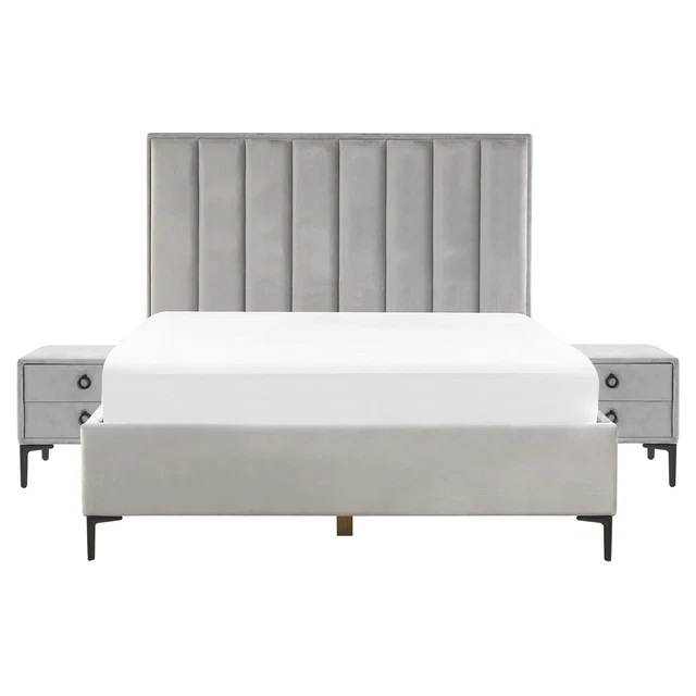 Ensemble de Chambre à Coucher Lit Double 160 x 200 cm avec Coffre et 2 Tables d 4