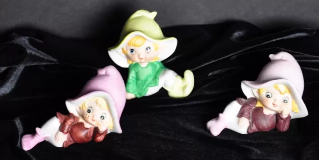 Homco Pixie Elf Elves Fairy Lot of 3 Figurines Porcelain Vintage #5213