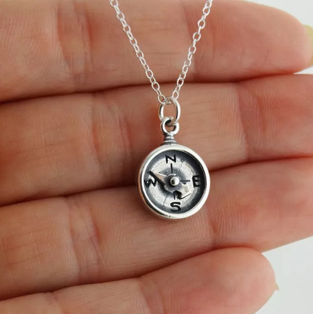 Compass Charm Necklace w/ Spinning Needle - 925 Sterling Silver Graduation Gift