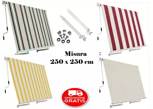 Tenda da sole da balcone 250 x 250 cm per esterno a caduta con bracci fissi