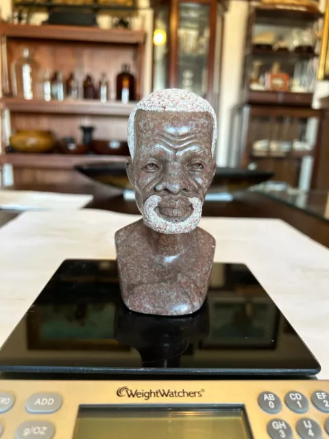 Vintage African Man Bust Hand Carved Stone Art Sculpture Statue 6”  - Signed?