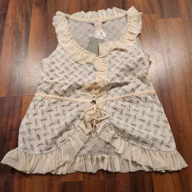Anthropologie by HYPE Dauphine Sleeveless Blouse Lace Ruffle Top Women Large NWT 2