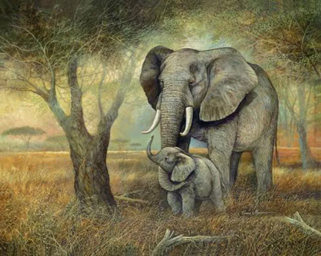 CHOP136 100% handmade painted two elephant art oil painting decor art on canvas