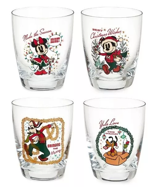 Disney Parks Mickey Mouse and Friends Christmas Glass Tumbler Set NIB