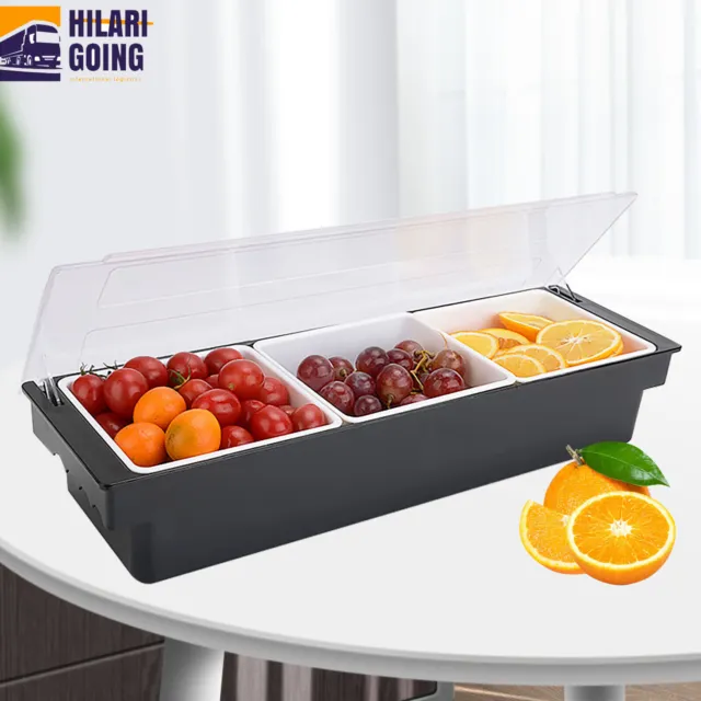 3 Tray Condiment Dispenser Compartment, Chilled Server Bar Fruit Caddy Food Box