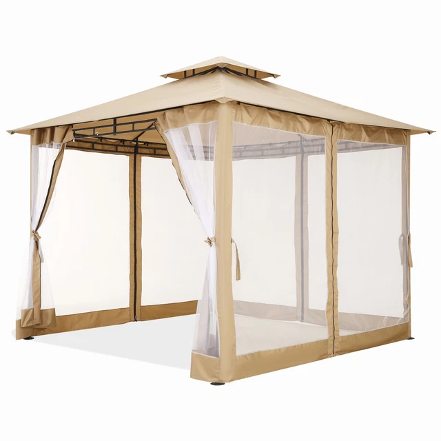 Doppeldach Pavillon 3x3 m Wasserdicht Party Gartenzelt UV-Schutz mit Moskitonetz