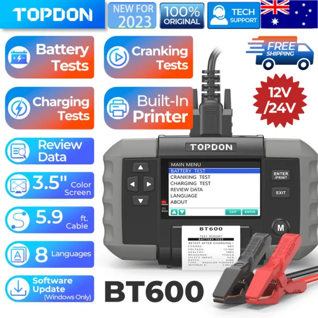 2024 Topdon BT600 Car 12V  Digital Battery Tester nalyzer With Built-in Printer
