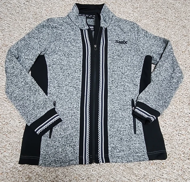 SWIX Womens Large Black/Gray Full Zip Long sleeve Fleece Jacket SWIX Womens Large Black/Gray Full Zip Long sleeve Fleece Jacket