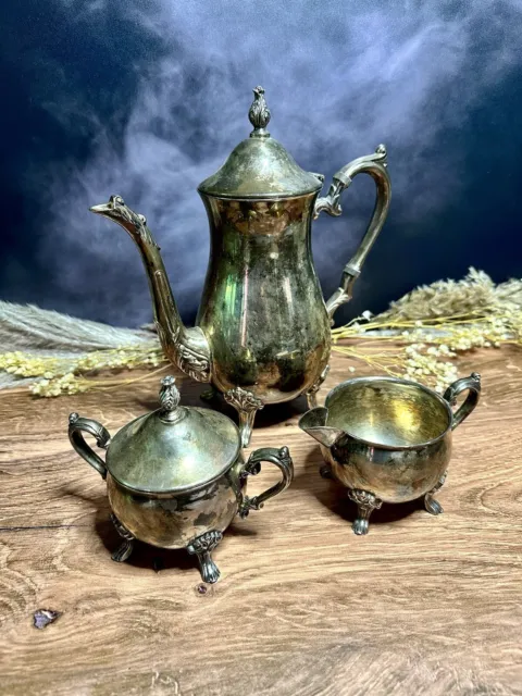Gorham Vintage Silver Teapot Set with Cream and Sugar Bowls 2