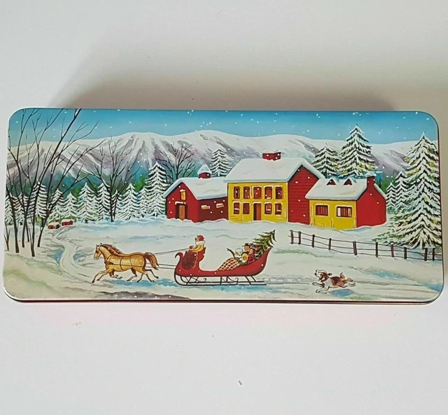 Christmas Winter Horse Drawn Sleigh Empty Tin Box Gift Storage Container