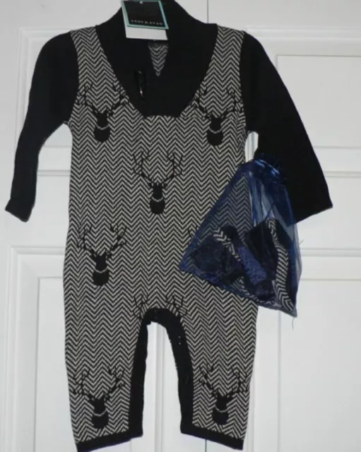 Andy & Evan Baby Boy Shawl Collar Playsuit/Booties Black/White 6-9 mth MSRP $59 2