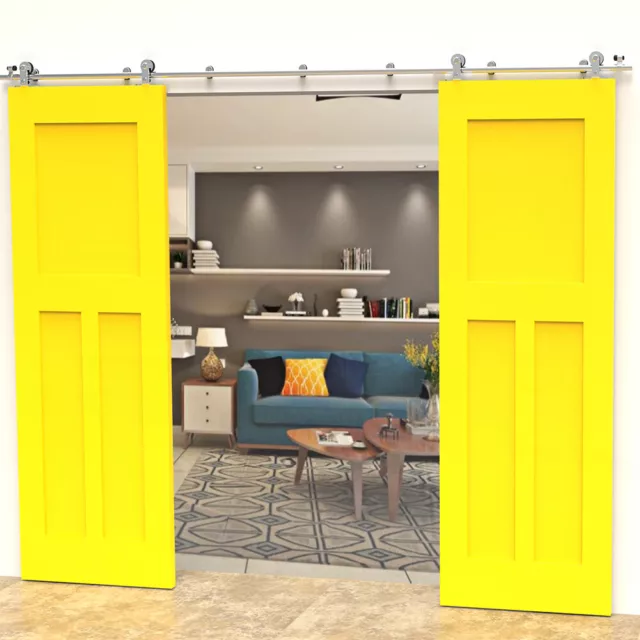 CCJH 4FT-16FT Stainless Steel Sliding Barn Door Hardware Kit Track for Wood Door 3