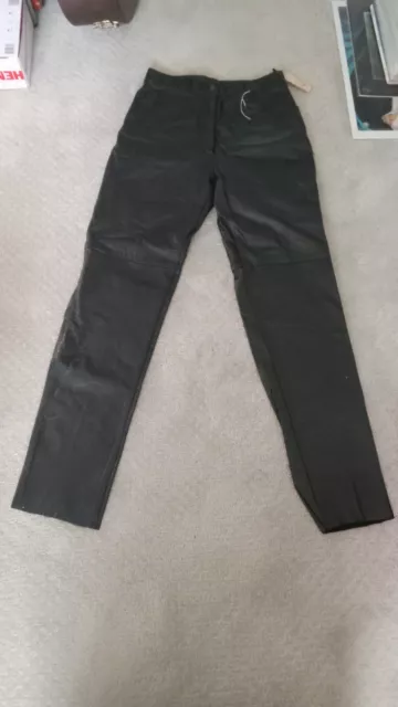 NWT Vintage Pia Rucci Sz 14 Genuine Leather Straight Leg Pants Black 80s Tag