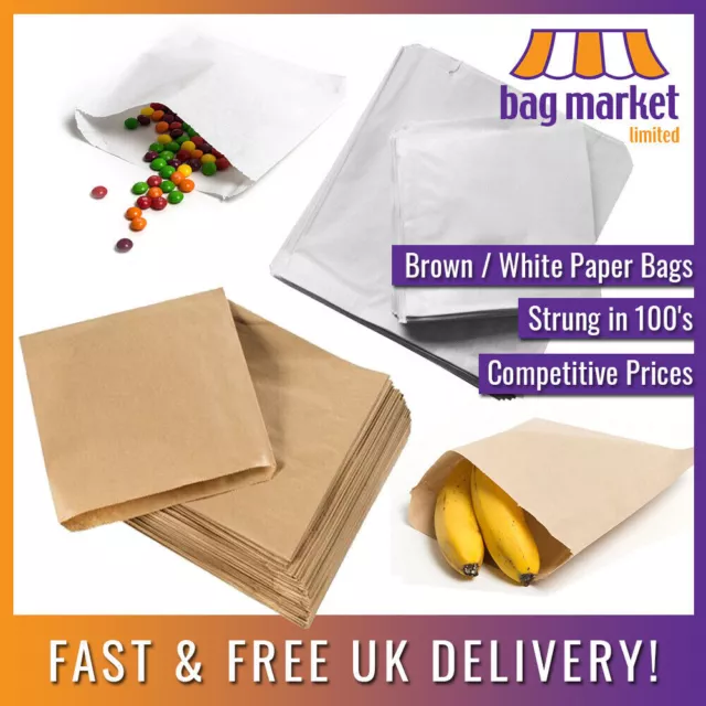 Brown / White Strung Food Use Paper Bags | Sandwich/Takeaway/Grocery/Fruit/Veg