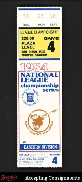 1984 National League Championship Series Ticket Game 4 Sec 56 Padres vs. Cubs