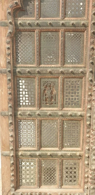 Antique Temple Door Wooden Brass Jali Handmade Indian Vintage Collection / Decor 9