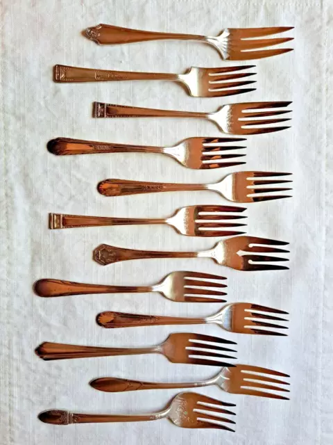 Antique Vintage Silver Forks Dessert, Salad One Dozen 12 American Makers