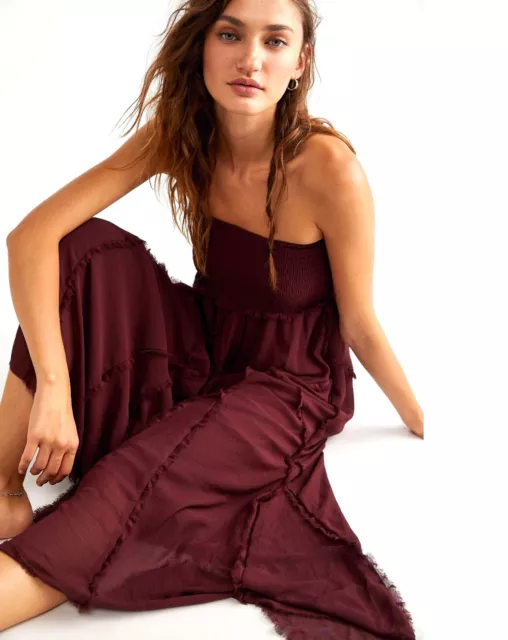 Free People Georgina Convertible Maxi Skirt Midi Dress Chiffon Wine Plum M NEW