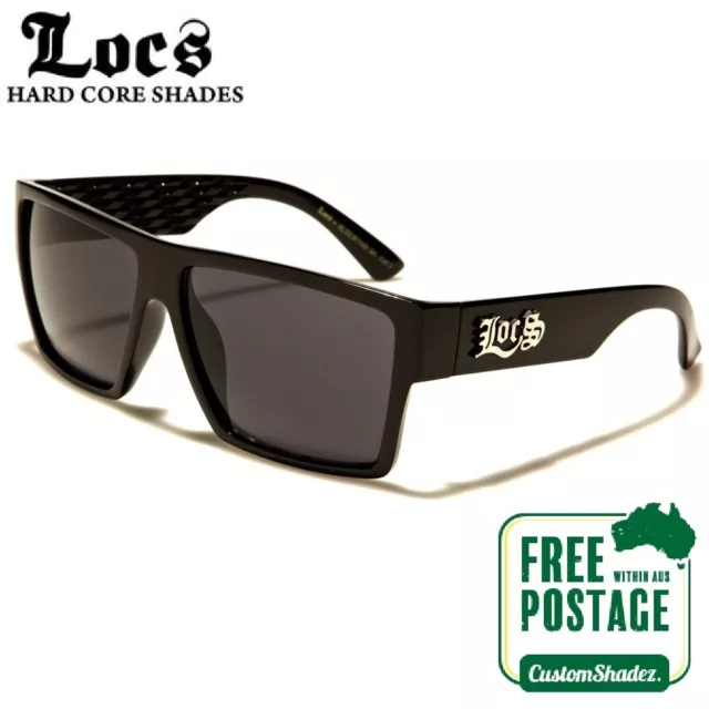 Locs Sunglasses - Men's Stylish Flat Top Frame - Gloss Black - Free Post In Aus