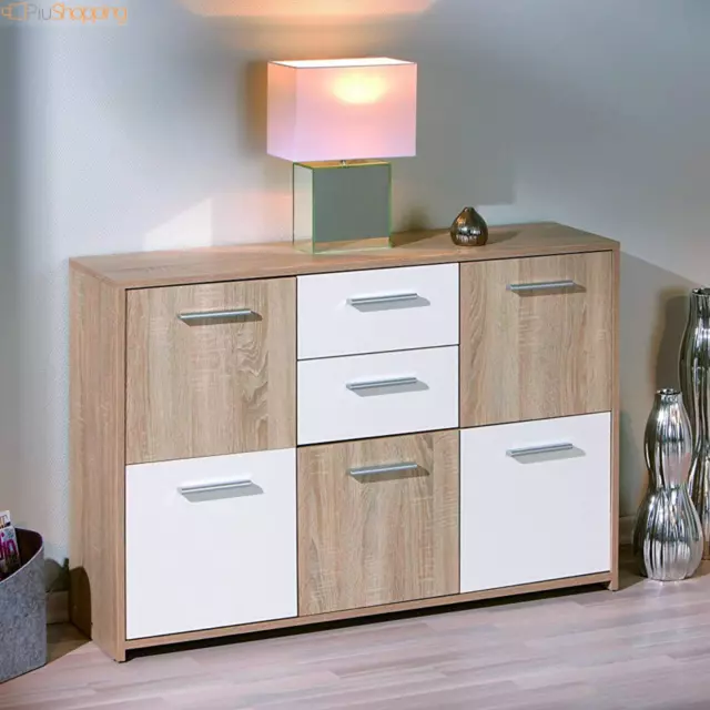 Credenza Moderna Madia Kit Mobile Buffet Con Ante Cassetti Legno Bianco Rovere