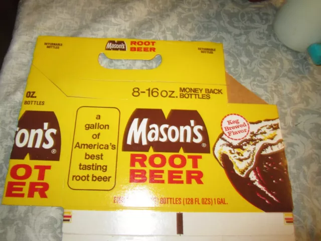 Vintage soda pop bottle carton MASONS ROOT BEER 16 oz size unused new old stock