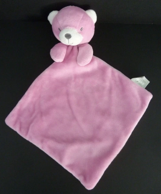 *. DOUDOU PLAT OURS MES PETITS CAILLOUX rose blanc yeux gris - ETAT NEUF *