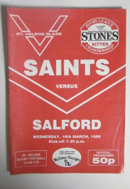 St Helens v Salford 16th March 1988 League Match @ Knowsley Road, St Helens