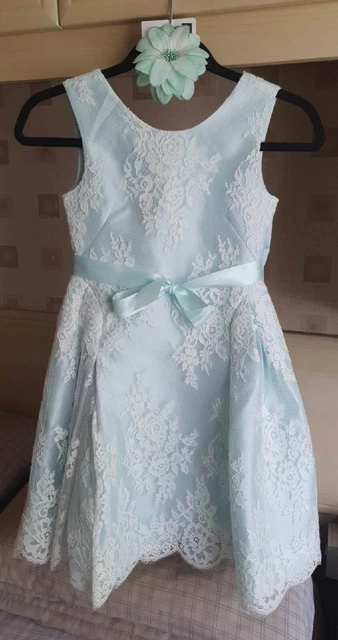 STUNNING GIRLS MONSOON Valeria Mint Aqua Lace Bow Occasion Dress