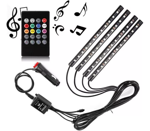 Striscia LED Interni Auto 4 Barre Strip RGB 48LED Atmosfera Luci Telecomando 528